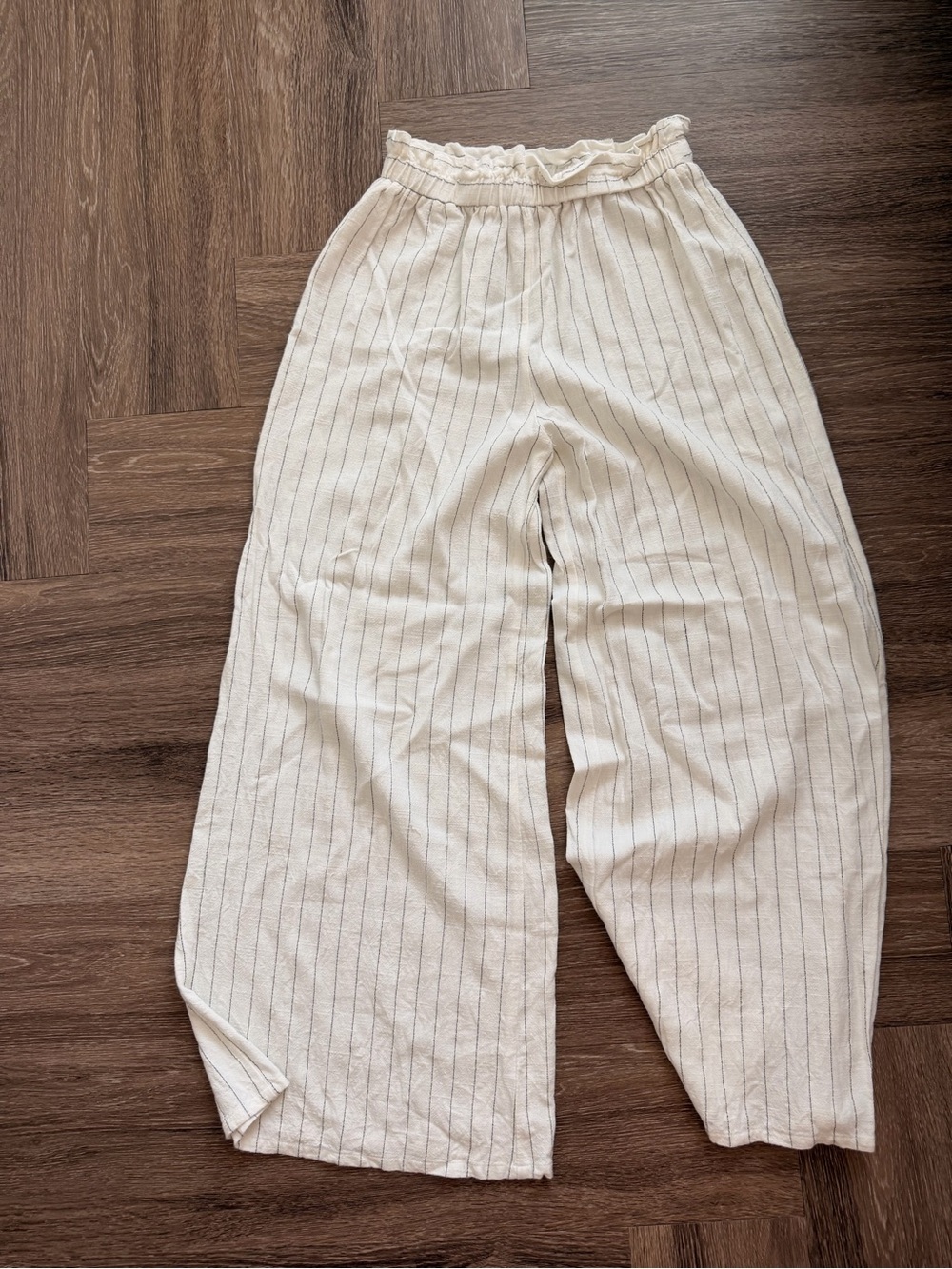 Women's Cream Pinstripe Linen Pants